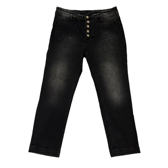 Anthropologie Pilcro High Rise Slim Utility Button Up Jeans Black‎ Size 31 - Picture 1 of 8